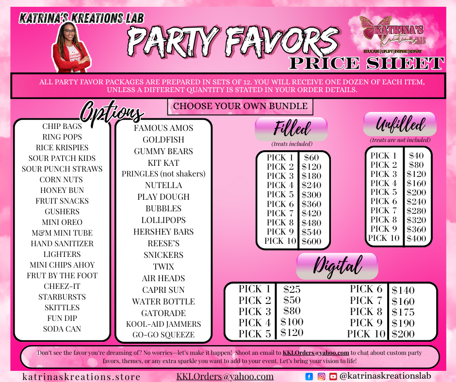 Custom Party Favors Made Just for Your Special Celebration (UNFILLED)