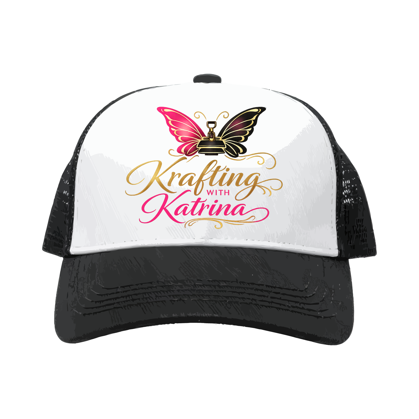 Krafting With Katrina Trucker Hat, Black and White Butterfly Logo Cap
