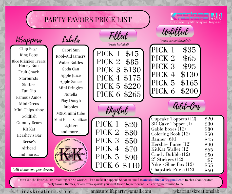Custom Party Favor Packages - Customizable for Birthdays, Baby Showers, & More
