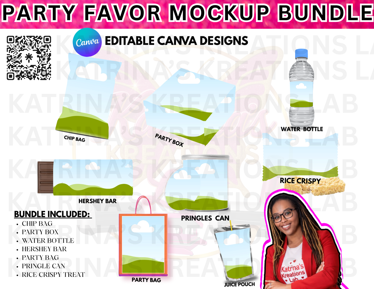 Ultimate Canva Editable Party Favor Template Bundle | DIY Party Kit: Chip Bag, Water Bottle, Pringle Can & More