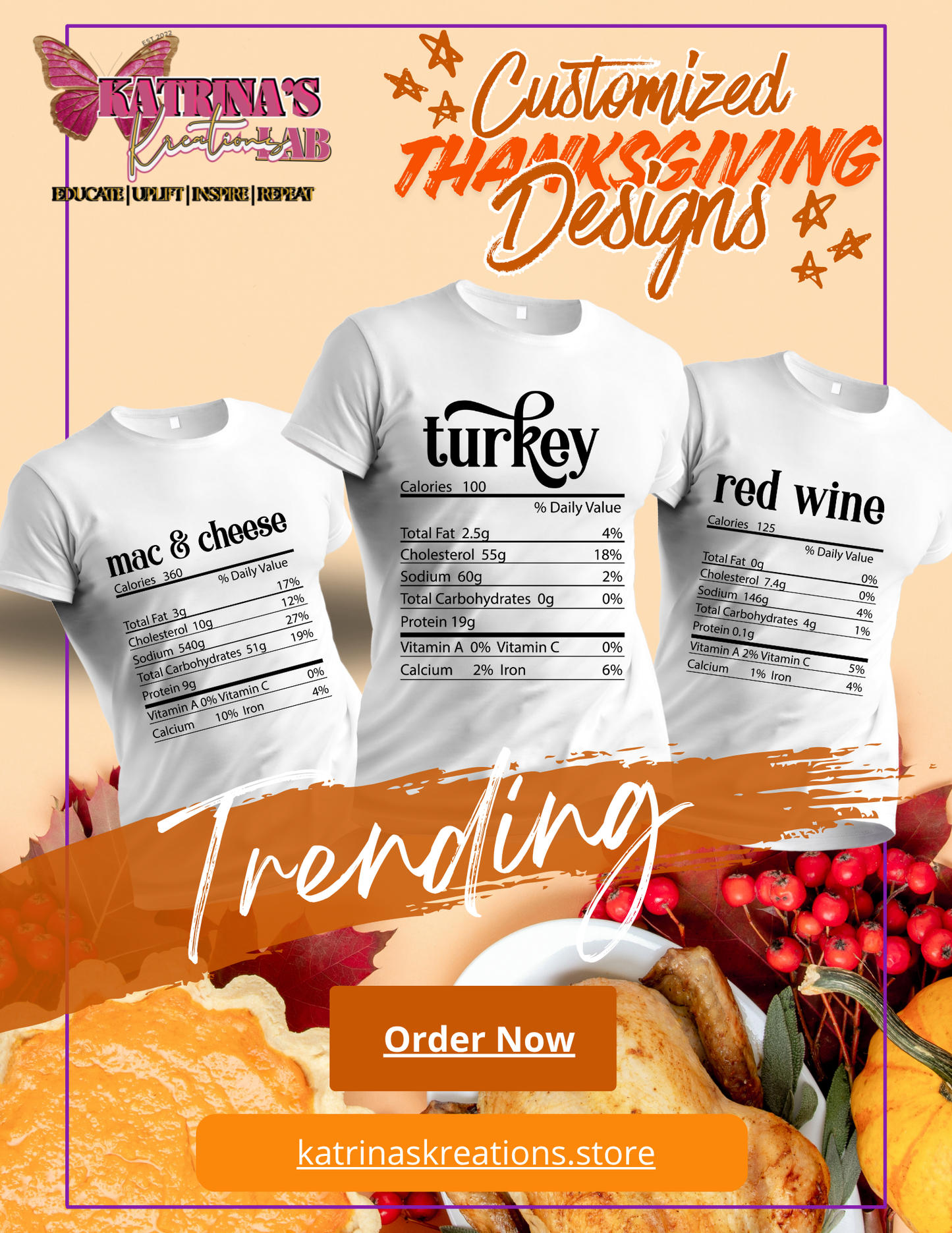 Thanksgiving Nutrition Facts Shirts, Funny Holiday Dinner Long Sleeve T-shirts