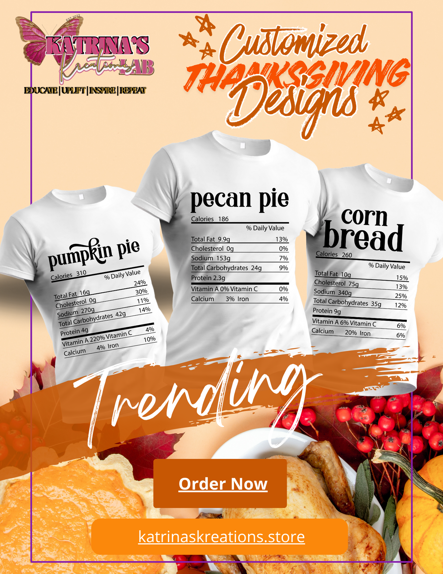 Thanksgiving Nutrition Facts Shirts, Funny Holiday Dinner Long Sleeve T-shirts